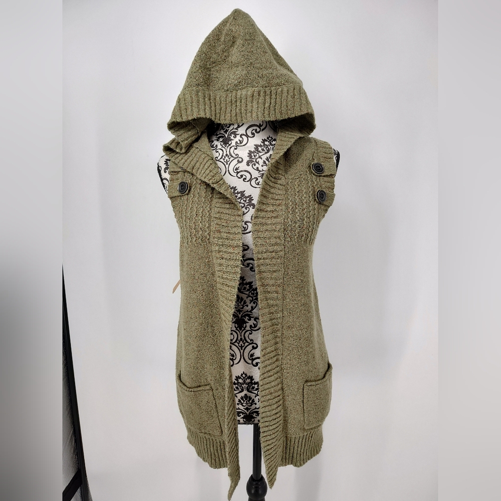 Maurices Olive Button Detail Hooded Knit Cardigan Vest Size Women's Medium - Picture 3 of 7